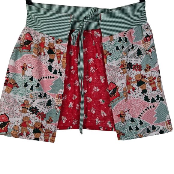 Handmade Christmas Apron Patchwork Holiday Teddy Bear Santa Claus One Of A Kind - Picture 3 of 11